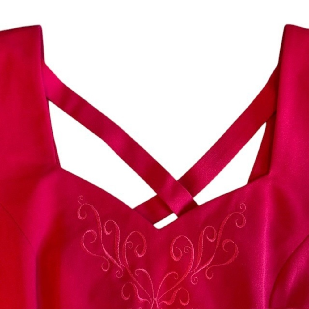Women's Vintage Liz Claiborne Dress Pink Embroidered w/Slit X-Back Detail Size 8 - Picture 15 of 16